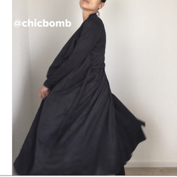 Best Seller Simone faux suede drape long duster. - Picture 2 of 6